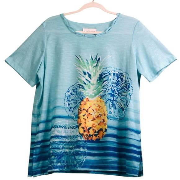 Alfred Dunner Blue Pineapple Graphic T-Shirt - Picture 1 of 8